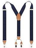 Timiot Men’s Y-Back 4 Metal Clip Elastic Wide Suspenders Perfect For Both Casual&Formal (Navy Polka Dot)