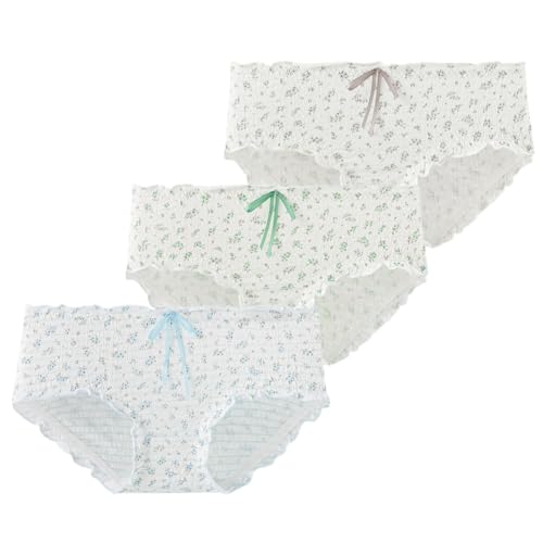 French Cottagecore Ruffled Floral Panties for School Girls Teen Frilly Trim Briefs Breathable Crotch Mid Rise