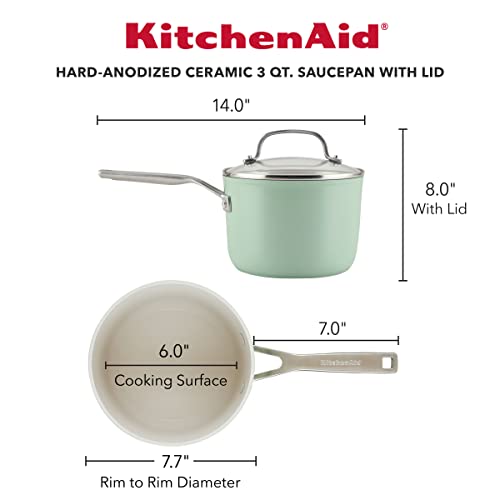 Image of KitchenAid Hard Anodized Ceramic Nonstick Cookware Sauce Pan with Lid, 3 Quart - Pistachio