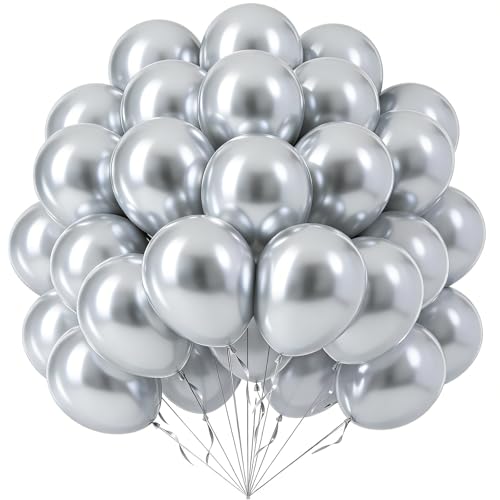 Silver Balloons 100pcs 12 Inch Silver Latex Balloons Perfect for Birthday Anniversary Wedding Graduation Baby Shower Garden Gathering Celebration Events & Elegant Shiny Party Decorations