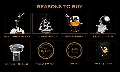 Flybold DDRPL5 Whiskey Decanter Whiskey Globe Decanter And Glass Set Antique Handblown Ship Decanter Certified Safe Great Whiskey Gift Sets thumb #3