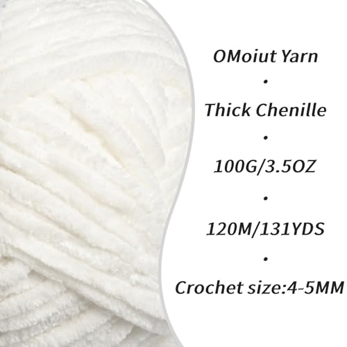 Image of 3 Pack White Fluffy Velvet Yarn for Crocheting, Chunky Chenille Baby Blanket Yarn for Crocheting, Soft Fuzzy Puzzle Yarn for Knitting, (100g /3.53oz Each) Bulky Thick Amigurumi Crochet Yarns