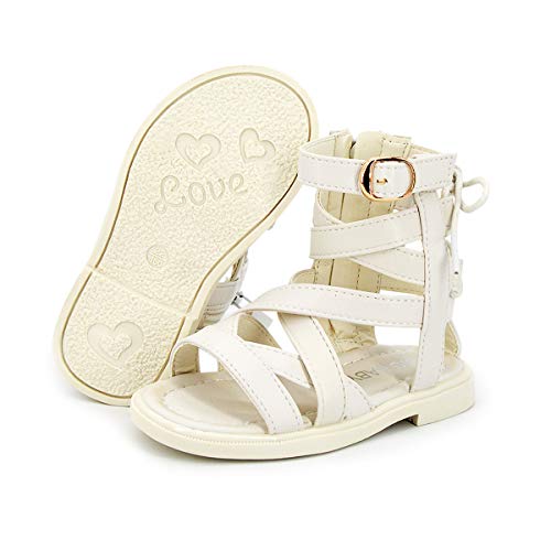 HULYKA Toddler Baby Girls Gladiator Sandals Open Toe Rubber Sole Roman Shoes Zipper Outdoor Summer Sandals for Girls(Toddler/Little Kid) (A-White 8M Toddler)