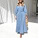 utcoco Womens 2025 Fall Winter Denim Shirt Dress V Neck 3/4 Long Sleeves Button Down Belted Jean Maxi Dresses (Small, Blue)