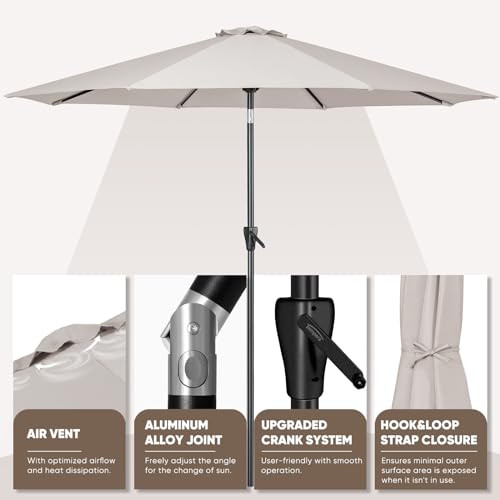 Tempera 7.5ft Patio Market Outdoor Table Umbrella with Push Button Tilt and Crank, Large Sun Umbrella with Sturdy Pole & Fade Resistant Canopy, Easy to Set, Beige by Tempera - Image 3