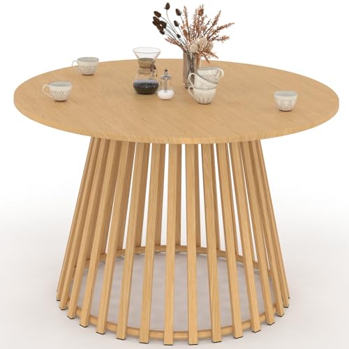 IDMarket - Table de Jardin Ronde SOLAL 120 cm 6 Personnes avec Pied Lattes en métal Effet Bois