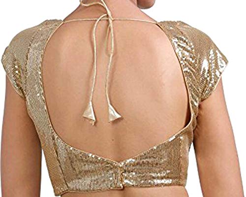 indianbeautifulstore Indian Sequin Boat Neck Sari Blouse Saree Top Lehenga Designer Blouse Bridal Wedding Skirt Party Wear Choli, Crop Top Fully Stitched Padded Blouse Golden
