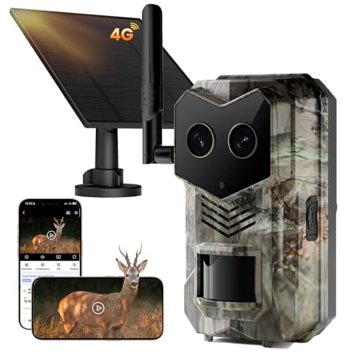 SYCAMTC Trail Camera, 4G Cellular Dual Lens Trail Cameras 2.7K, 0.2s Fast Trigger Speed, Game Camera