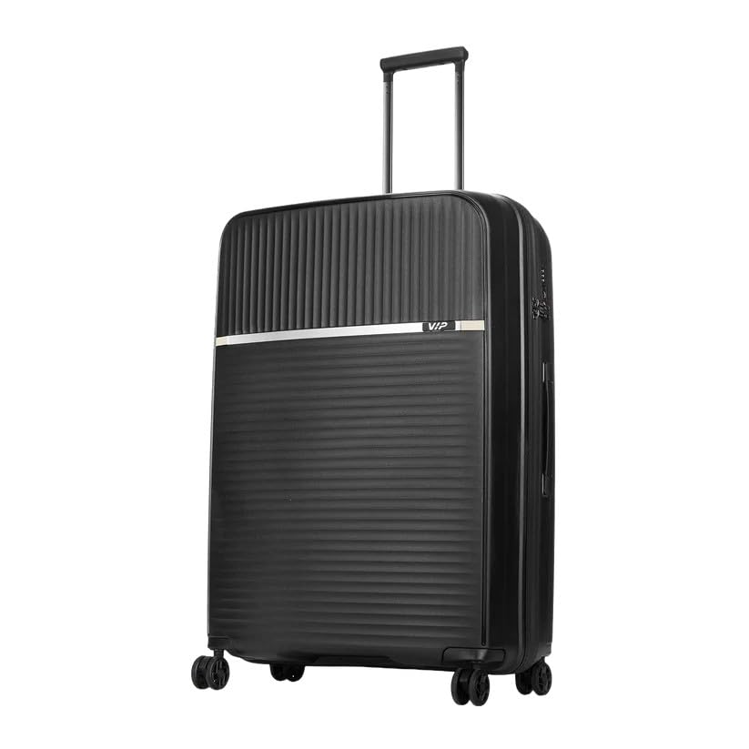 Image of VIP Lightweight Polypropelyne 8 Wheels Multistage Trolley,TSA Lock,Waterproof Reverse Zipper,Elegent Pinstripe Design Luggage Bag with 5 Years International Warranty (Black, Large)