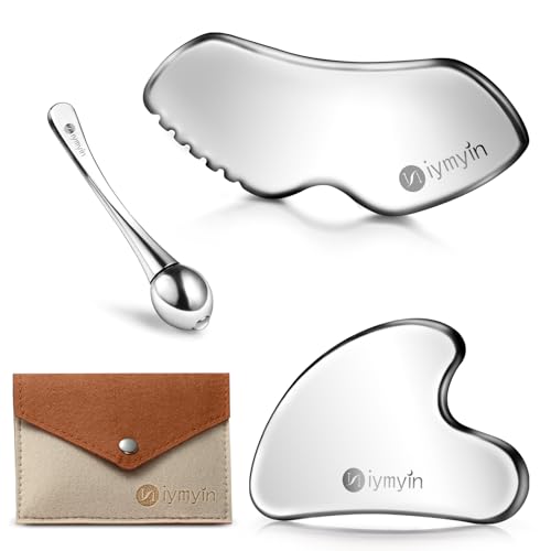 Niymyin 3-in-1 Stainless Steel Gua Sha Tools with Cold Therapy, Facial Scraping Tools for Jaw Lift Massager, Puffiness Reduction, Lymphatic Drainage & Skin Tightening, Gift-for Mom, Summer Skin Care