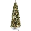 6.5 Ft Prelit Christmas Tree, Artificial Pencil Christmas Tree with 250 LED Lights, Pine Needles and Pine Cones Xmas Decoration for Home