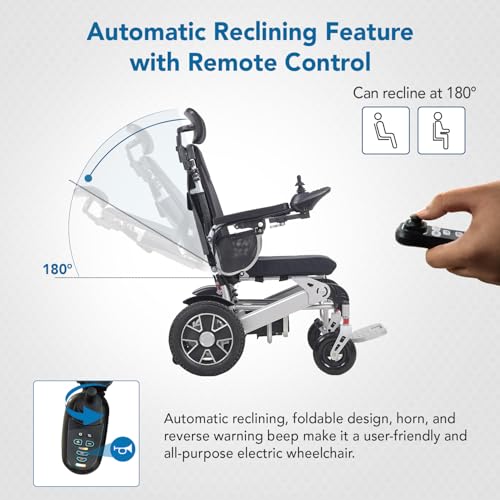 Image of Everactiv EcoPower Heavy Duty Electric Wheelchair | Lithium Ion Battery | Air Travel Friendly | Foldable & Portable Motorized Wheelchair | Comes With Remote for attendant | Aluminium Made | Additional Headrest | Reclining Function