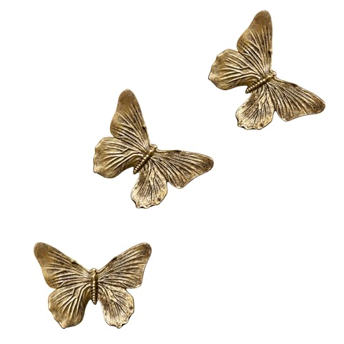 GUSFREUD Vintage 3D Butterfly Wall Decor Set of 3 – Antique Gold Resin Wall Decorations, Butterfly Decorations for Living Room, Bedroom and Gallery Walls