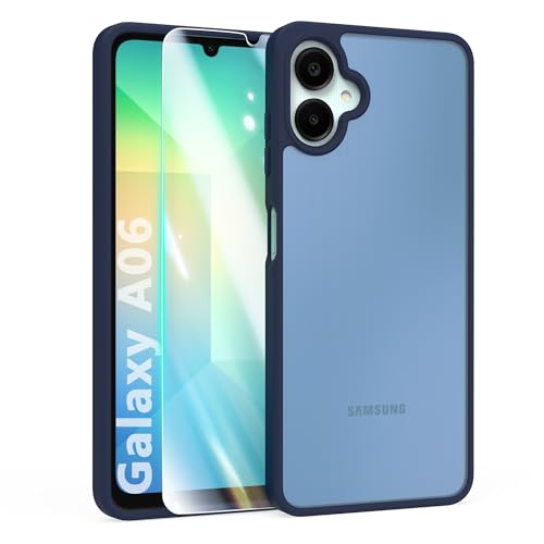 ARRYNN Funda Samsung Galaxy A06 4G (6,7') con Cristal Templado Protector de Pantalla,Azul Mate Translúcido Protectora Carcasa de TPU Silicona Resistente Bumper Case Cover - Azul