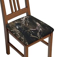 Buewutiry Chair Covers for Dining Chairs - Soft Medieval Knight and Dragon Stretch Removable Seat Covers for Chairs, Washable Chair Seat Slipcovers Protector for Dining Room Kitchen Chair Set of 4