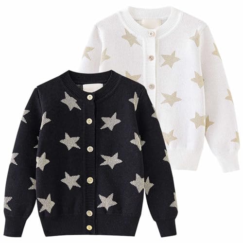 Toddler Baby Girl Knit Cardigan Sweater Newborn Star Patterns Buttons Cute Warm Crewneck Comfort Long Sleeve Sweatshirt