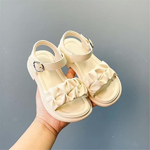 Girls Sandals Open Toe Princess Flat Sandals Strappy Summer Shoes Toddler/Little Kid Princess Dress Flat Shoes (Beige, 1.5 Big Kids)2