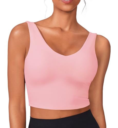 Image of PINSPARK Sports Bras for Women Built in Bras Padded Yoga Bra V Neck Longline Workout Tank Tops with Removable Pads