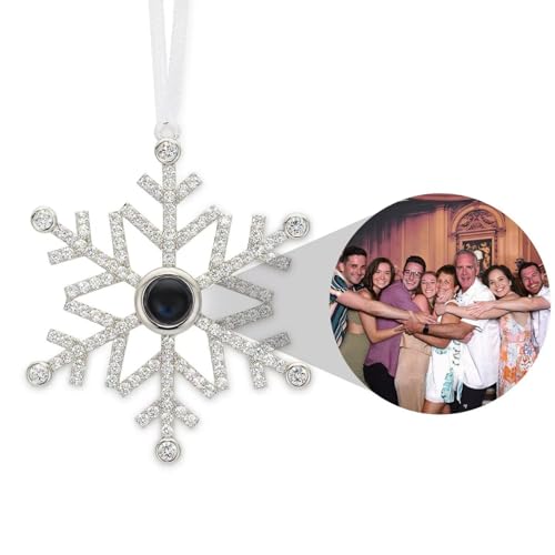Adornos de fotos personalizados de copo de nieve, adorno de proyección de Navidad, adorno de imagen de proyección personalizada, bola de Navidad (plateado)
