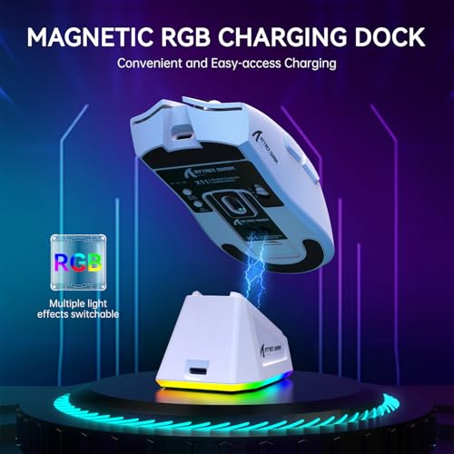 ATTACK SHARK Mouse X11 leve sem fio para jogos com base de carregamento RGB, Tri-Mode-2.4G/USB-C com