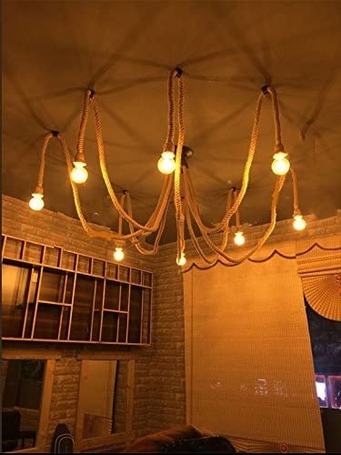 Lampe suspendue rétro en corde de chanvre 8 têtes modulables - 2