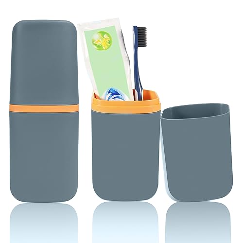 Sibba 1 PC Toothbrush Holder Travel Case Cover Organizer Household Bathroom Portable Handle Containers Wash Cup Detachable Compatible Storage Bottle Silicone Brushing Trip Carrier Box