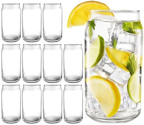 16 oz Can Shaped Glass Cups, Set of 12 Beer Can Glasses, Aesthetic Soda Can Cup Clear Glass Tumbler Beer Glasses, Cute Cups Tall Cocktail Drinkware, Cool Drinking Glasses for Kitchen, Modern Glassware by Kitchen Lux - Used condition - US$25.49