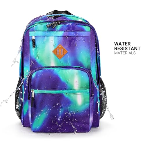 ZORFIN 26L Backpack for School, College, and Travel: Water Resistant Bookbag with 8 Compartments - Night Aurora SkyBlue - Thumbnail 7