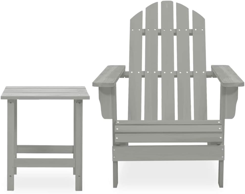 vidaXL Solid Fir Wood Patio Furniture Set, Gray Modern Adirondack Chair and Table, Comfortable and Durable, Ideal for Garden and Outdoor Lounge