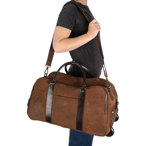 Schneiders Lexington Rolling Leather Duffle Bag | Pre-Oiled Split Hide Weekender for Equestrians | Retractable Handle | Spacious Storage | Color Brown2