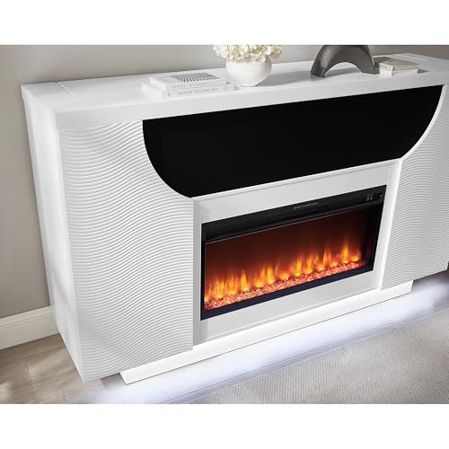 ESPIDOO 76 Inch Electric Fireplace TV Lift: Modern White Cabinet with Remote Control & Temperature Settings - Professional Interior Design Solution for Upscale Residential Spaces - Image 6