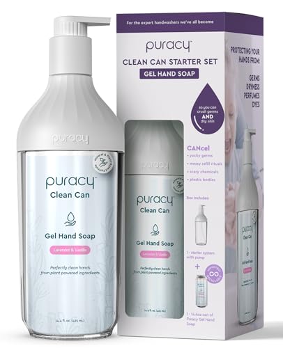 Puracy Gel Hand Soap Clean Can Starter Set - Plant-Powered Natural Hand Soap As Seen on TikTok, Non-Toxic, Sulfate-Free Liquid Gel Handwash (Lavender &amp; Vanilla, 14.4 fl oz)