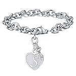 M MOOHAM Heart Initial Bracelets for Women Gifts - Engraved 26 Letters Initial Charms Bracelet Stainless Steel Bracelet Birthday Christmas Jewelry Gift for Women Teen Girls