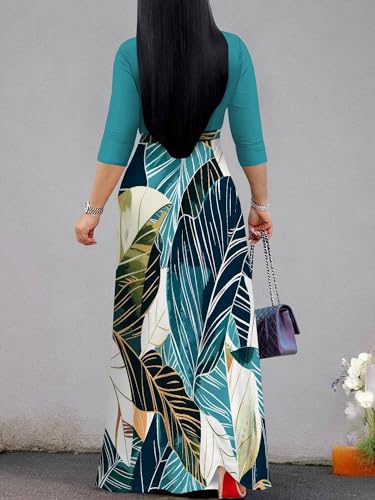 Image of Plus Size Maxi Dress for Women V Neck 3 /4 Sleeve Wrap Dress