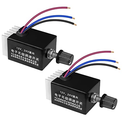 Tnuocke 2pcs 12V/24V DC Motor Speed Controller Universal,Knob Screw Electronic Stepless Speed Regulator Switch,Adjustable Motor Speed, Automobile Fan HeaterControl, Fans Speed Regulation Cover