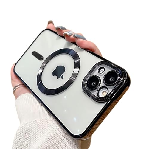 Image of VONZEE Clear Logo Transparent Case for iPhone 14 Plus Case 6.7 inch 2022, Electroplated TPU Cover, Camera Protection for Each Lens Bumper Case (Black)
