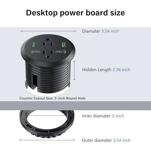 Estación de carga rápida para escritorio con 2 tomas AC, 4 puertos USB (incluyendo 2 PD 20W USB-C), para orificio de 3 pulgadas, cable de 6 pies, marca Jgstkcity miniatura 4