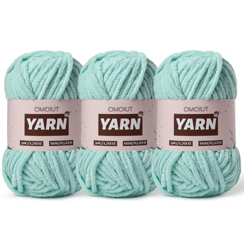 Image of 3 Packs Plush Chenille Chunky Crochet Yarn - Baby Yarn for Crocheting Soft - Velvet Yarns Knitting for Blankets Crafts - Fluffy Amigurumi Yarns 150g / 196.8yds (3 Aqua Green)