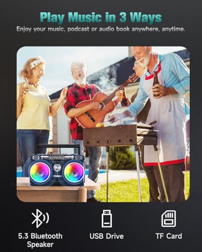 Image of PRUNUS J-750 AM FM SW Radio Portable with Bluetooth Speaker, USB TF Card Playing, Solar /USB-C Rechargeable, Double Speaker, Colorful Light, Transistor, Portable AM FM, Bluetooth