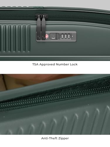 Image of EUME Aerotop Checkin Trolley Bag Medium | Space Saving Top Open Suitcase | Expandable Hardshell Polycarbonate Luggage | TSA Lock, Anti Theft Zipper, Super Silent Wheels | 78L Pine Green