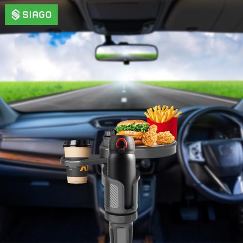 Image of SIAGO 2-in-1 Car Cup Holder with Food Tray | Adjustable Swivel Arm Snack & Drink Organizer | Universal Fit for Front Seat Travel Accessories | SIA401