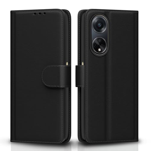 Image of Pikkme Flip Cover for Oppo F23 5G| Leather Finish | Shockproof with Card Pockets & Wallet Stand | Ultimate Protection Case (Black)