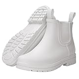 Planone Short Rain Boots for Women Chelsea Fashion Waterproof Ankle Non-Slip Matte Surface Rubber Boots Lightweight Outdoor Garden Shoes Work Booties for Ladies with Arch Support and Removable Comfort Insole