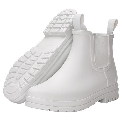 Planone Short Rain Boots for Women Chelsea Fashion Waterproof Ankle Non-Slip Matte Surface Rubber Boots Lightweight Outdoor Garden Shoes Work Booties for Ladies with Arch Support and Removable Comfort Insole