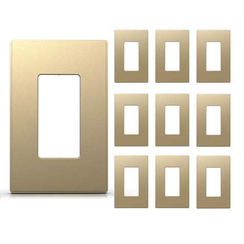Image of ELEGRP 1-Gang Screwless Decorative Wall Plates, Mid-Size Unbreakable Thermoplastic Faceplate Cover for Decorator Receptacle Outlet Switch, UL Listed (10 Pack, Champagne Gold)
