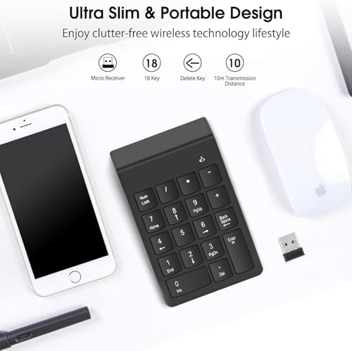 Image of NEXSA Wireless Numeric Keypad 18 Keys Portable USB Number Numpad | Transmits swift digital digit entry logs directly to core computing hubs using wireless network frequencies.