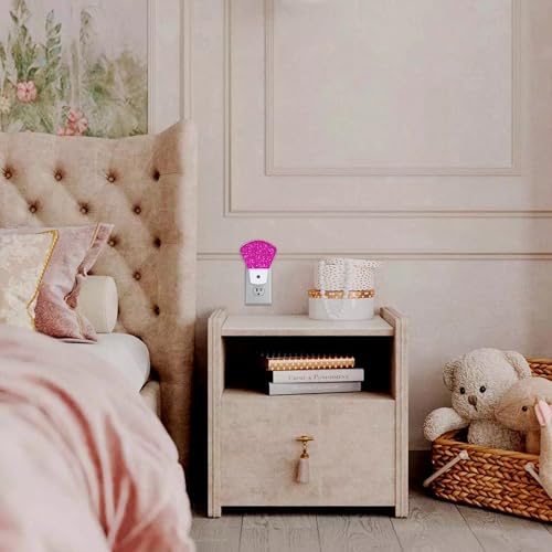 Image of Night Light Pink Glitter Plug-in LED Dusk-to-Dawn Sensor Soft Night Lamp,Suitable for Home Bedroom Bathroom Hallway Stairs