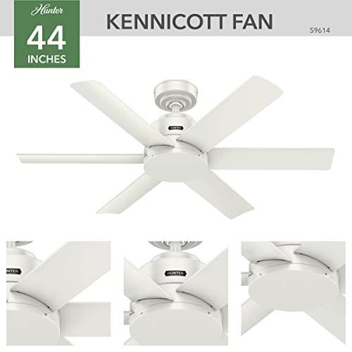 Hunter Kennicott 44-Inch Indoor/Outdoor Fresh White Casual Ceiling Fan Without Light Kit, Includes Wall Control, Reversible Whisperwind Motor, And Surespeed Technology #TOP2
