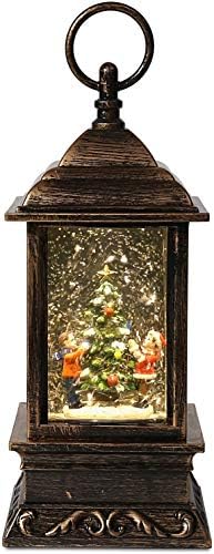 SA Products Christmas Glitter Water Spinner Lantern - Indoor Battery-Operated LED Snow Globe - Xmas Tree with Kids, Decorations, Ornaments - Light-Up Decor with Resin Figures - Festive Hanging Lamp