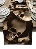 Table Runner 72 inch Long,Halloween Skeleton Skull Non-Slip Dining Table Runners Burlap Dresser Scarves for Kitchen Coffee Wedding Holiday Party Tabletop Decor